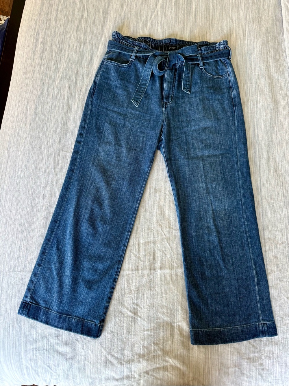 J. Crew Factory Paper Bag Waist Wide- Legged Crop Jeans with belt